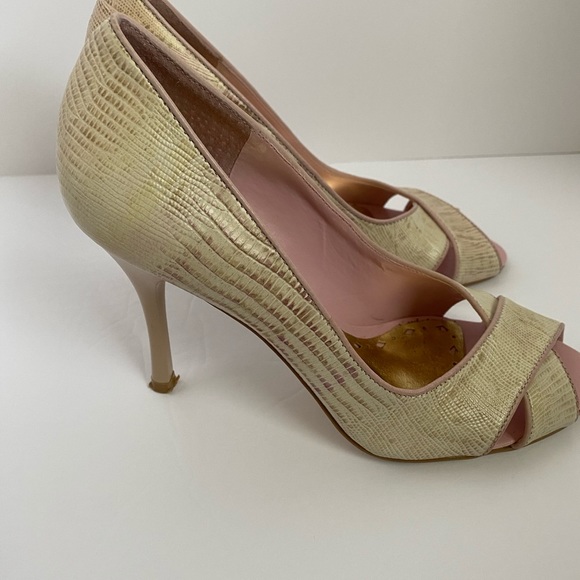 BCBGirls Cream/Pink Snake Print Heels - Picture 3 of 8